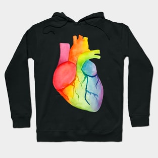 Watercolor Rainbow Heart (dark) Hoodie